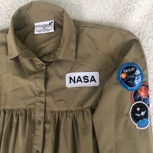 Buzz Aldrin NASA dress toddler medium 
khaki w/patches button down top